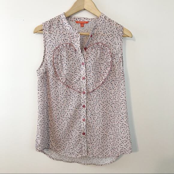 ModCloth Sweet and Smart Sleeveless Floral Ruffle Prairie Heart Blouse Top M - Picture 2 of 9